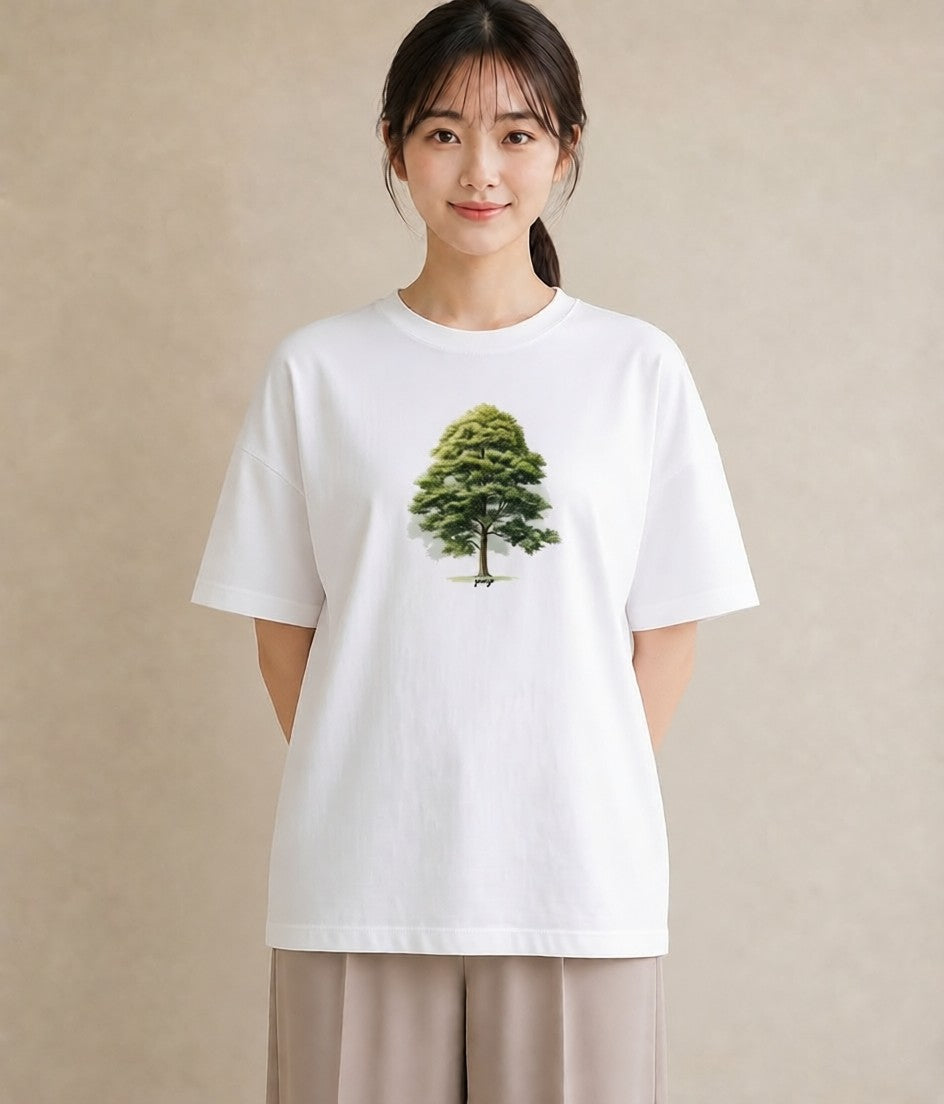 グラフィックTシャツ レディース 木 植物 ボタニカル イラスト ユニーク 20代 カジュアルコーデ 白T YMAZO