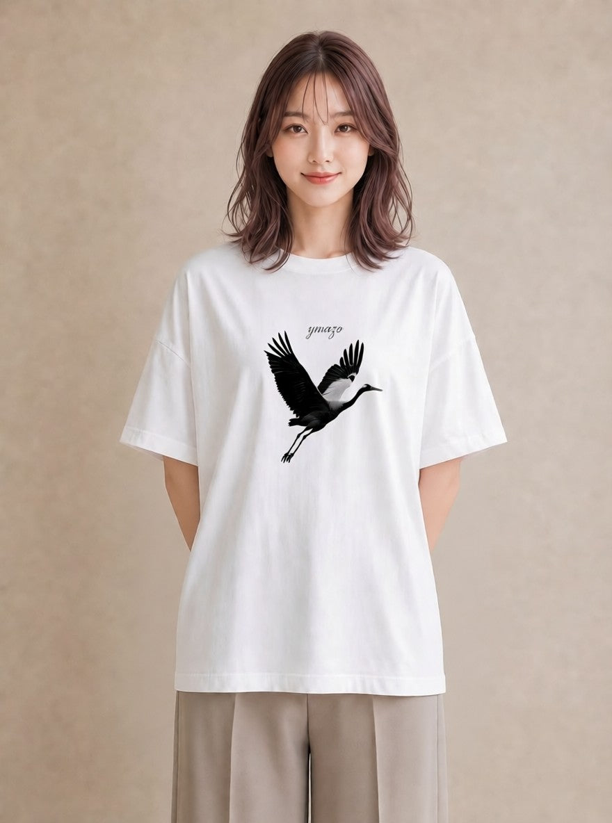 Tシャツ レディース 折り鶴 折り紙 ナチュラル アンティーク イラスト ポップ カフェ巡り 女子会 白T YMAZO