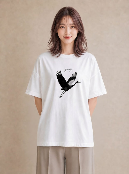 Tシャツ レディース 折り鶴 折り紙 ナチュラル アンティーク イラスト ポップ カフェ巡り 女子会 白T YMAZO