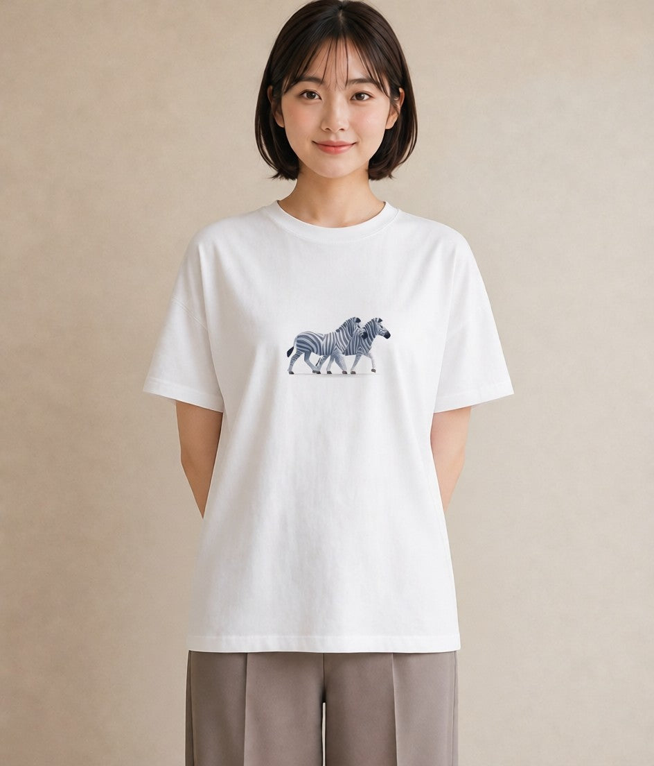 グラフィックTシャツ レディース しまうま 動物 アニマル イラスト こなれ感 ルームウェア ギフト 白T YMAZO