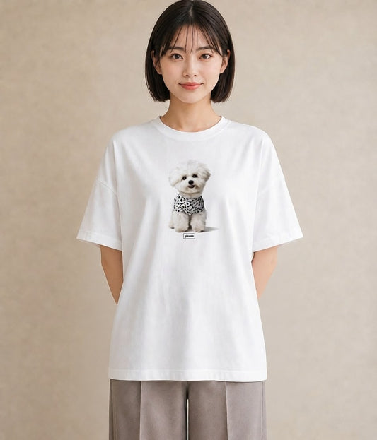 デザインTシャツ レディース ビションフリーゼ 犬 いぬ イラスト レトロ 母娘コーデ 自分用 白T YMAZO