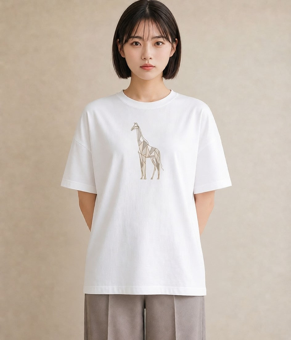 プリントTシャツ レディース きりん 動物 アニマル イラスト 抜け感 社会人 女性 白T YMAZO