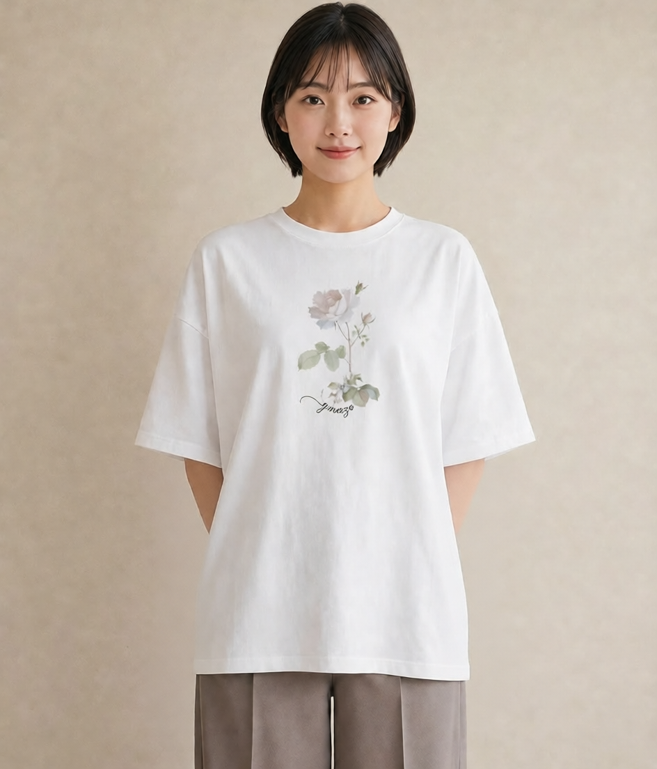 半袖Tシャツ レディース バラ 薔薇 ローズ 花 花柄 イラスト 可愛い デイリーウェア 休日 白T YMAZO