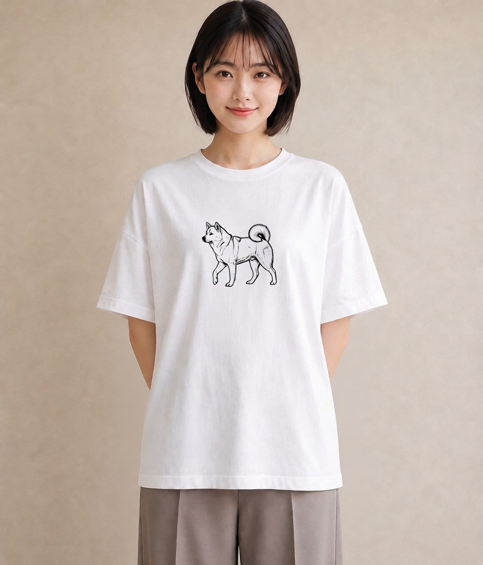 半袖Tシャツ レディース 秋田犬 犬 いぬ イラスト レトロ 在宅 公園 白T YMAZO