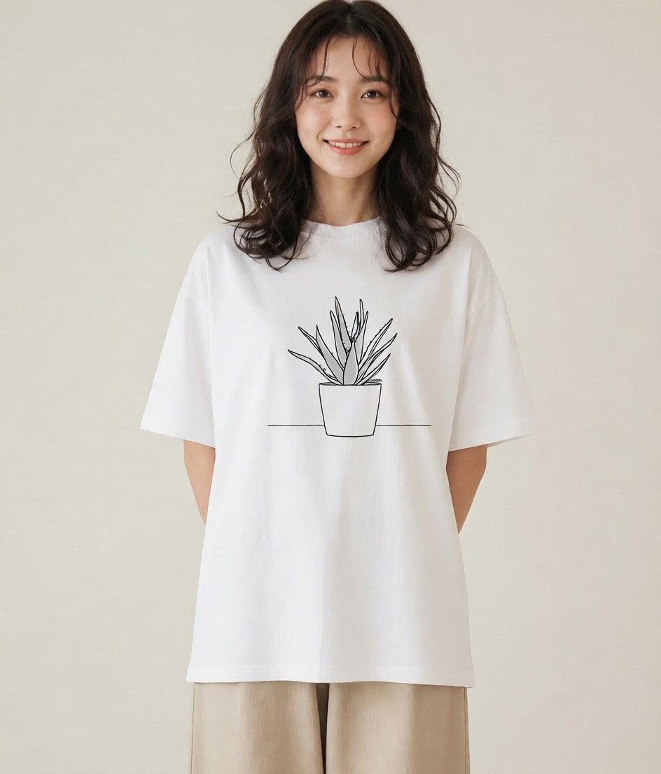 グラフィックTシャツ レディース 観葉植物 ボタニカル 植物 イラスト きれいめ ママ カフェ服 白T YMAZO