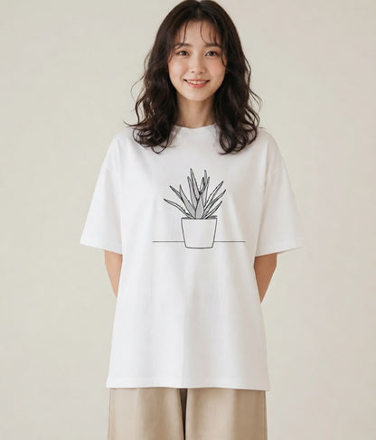 グラフィックTシャツ レディース 観葉植物 ボタニカル 植物 イラスト きれいめ ママ カフェ服 白T YMAZO