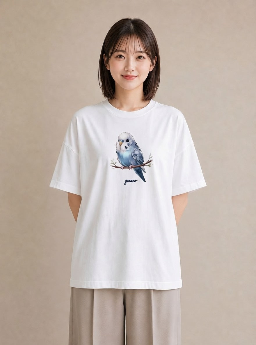 Tシャツ レディース 小鳥 ペット 動物 イラスト ボタニカル お出かけ 普段着 白T YMAZO