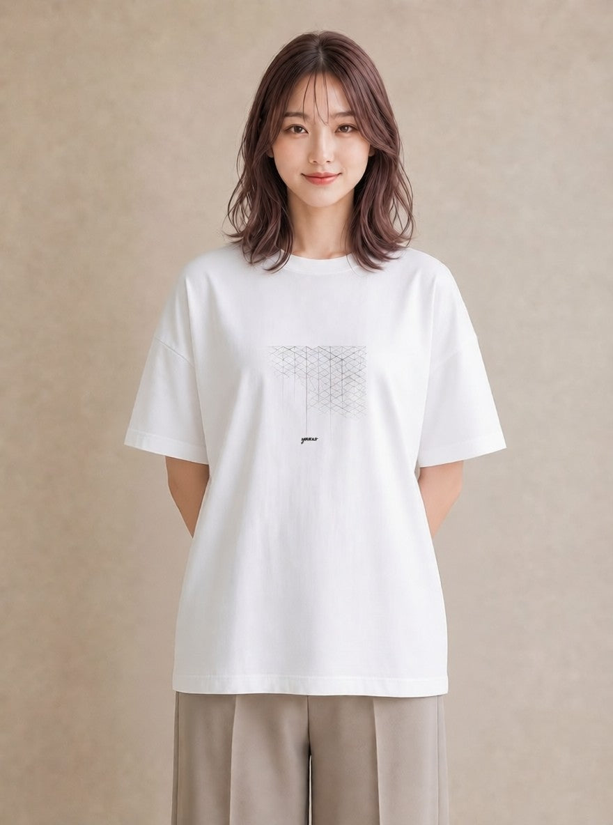 Tシャツ レディース 幾何学 ミニマル ジオメトリック イラスト カジュアル カフェ巡り 女子会 白T YMAZO