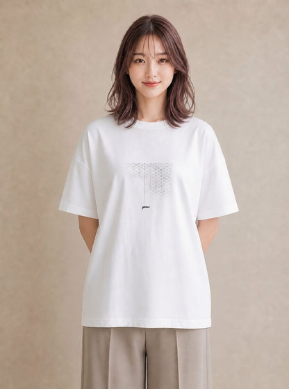 Tシャツ レディース 幾何学 ミニマル ジオメトリック イラスト カジュアル カフェ巡り 女子会 白T YMAZO
