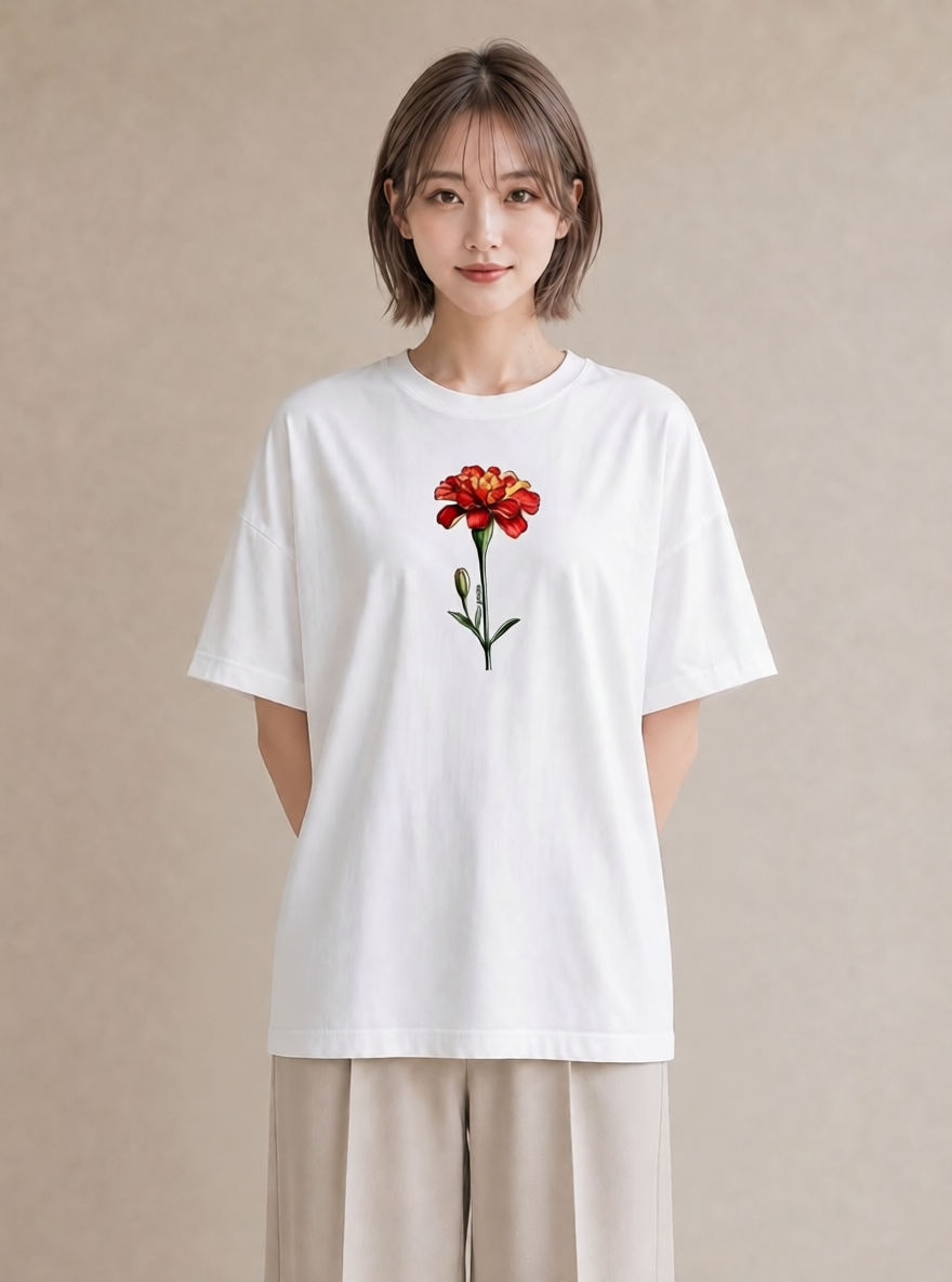 プリントTシャツ レディース カーネーション 花 花柄 イラスト 淡色 お出かけ 普段着 白T