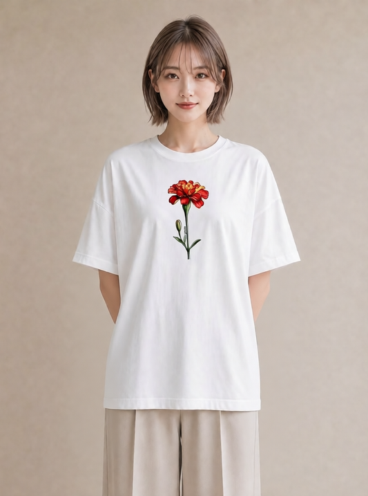 プリントTシャツ レディース カーネーション 花 花柄 イラスト 淡色 お出かけ 普段着 白T YMAZO