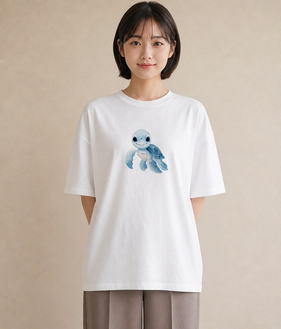 プリントTシャツ レディース ウミガメ 海の生き物 海 イラスト 休日コーデ クリスマス 旅行 白T YMAZO