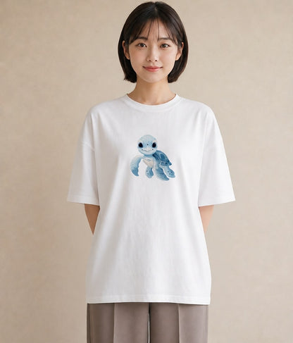プリントTシャツ レディース ウミガメ 海の生き物 海 イラスト 休日コーデ クリスマス 旅行 白T YMAZO