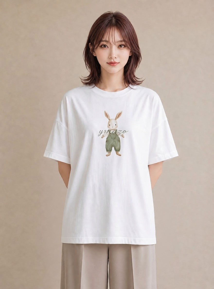 プリントTシャツ レディース うさちゃん ペット 動物 イラスト こなれ感 お出かけ 普段着 白T YMAZO