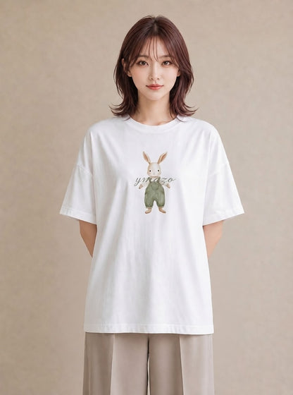 プリントTシャツ レディース うさちゃん ペット 動物 イラスト こなれ感 お出かけ 普段着 白T YMAZO