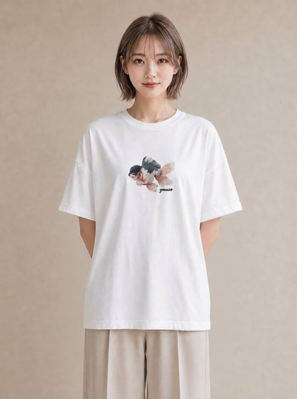 デザインTシャツ レディース らんちゅう ペット 動物 イラスト ガーリー ホワイトデー 春服 白T YMAZO