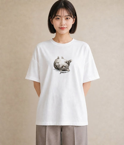 プリントTシャツ レディース 子猫 猫 ねこ イラスト 上品 レイヤード 友達ギフト 白T YMAZO