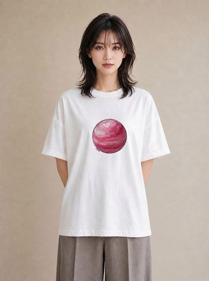 デザインTシャツ レディース 惑星 星空 宇宙 イラスト お洒落 20代 カジュアルコーデ 白T YMAZO