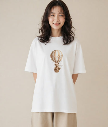 グラフィックTシャツ レディース 気球 星空 宇宙 イラスト こなれ感 母娘コーデ 自分用 白T YMAZO