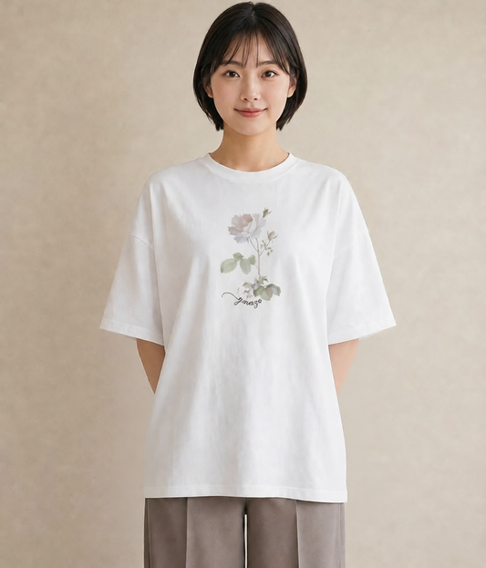 半袖Tシャツ レディース バラ 薔薇 ローズ 花 花柄 イラスト 可愛い デイリーウェア 休日 白T YMAZO