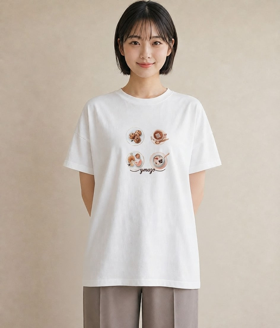 デザインTシャツ レディース どら焼き 食べ物 フード イラスト 抜け感 春コーデ 姉妹 白T YMAZO