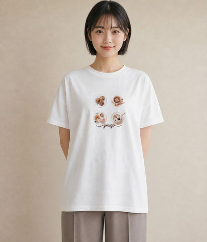 デザインTシャツ レディース どら焼き 食べ物 フード イラスト 抜け感 春コーデ 姉妹 白T YMAZO