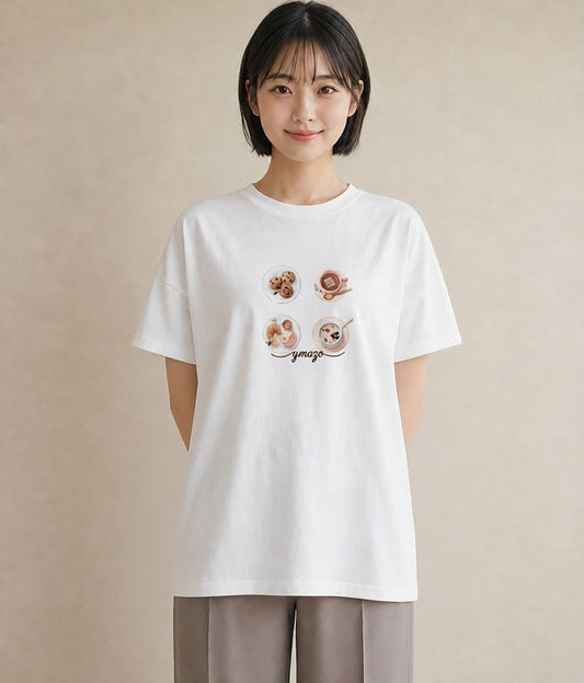 デザインTシャツ レディース どら焼き 食べ物 フード イラスト 抜け感 春コーデ 姉妹 白T YMAZO