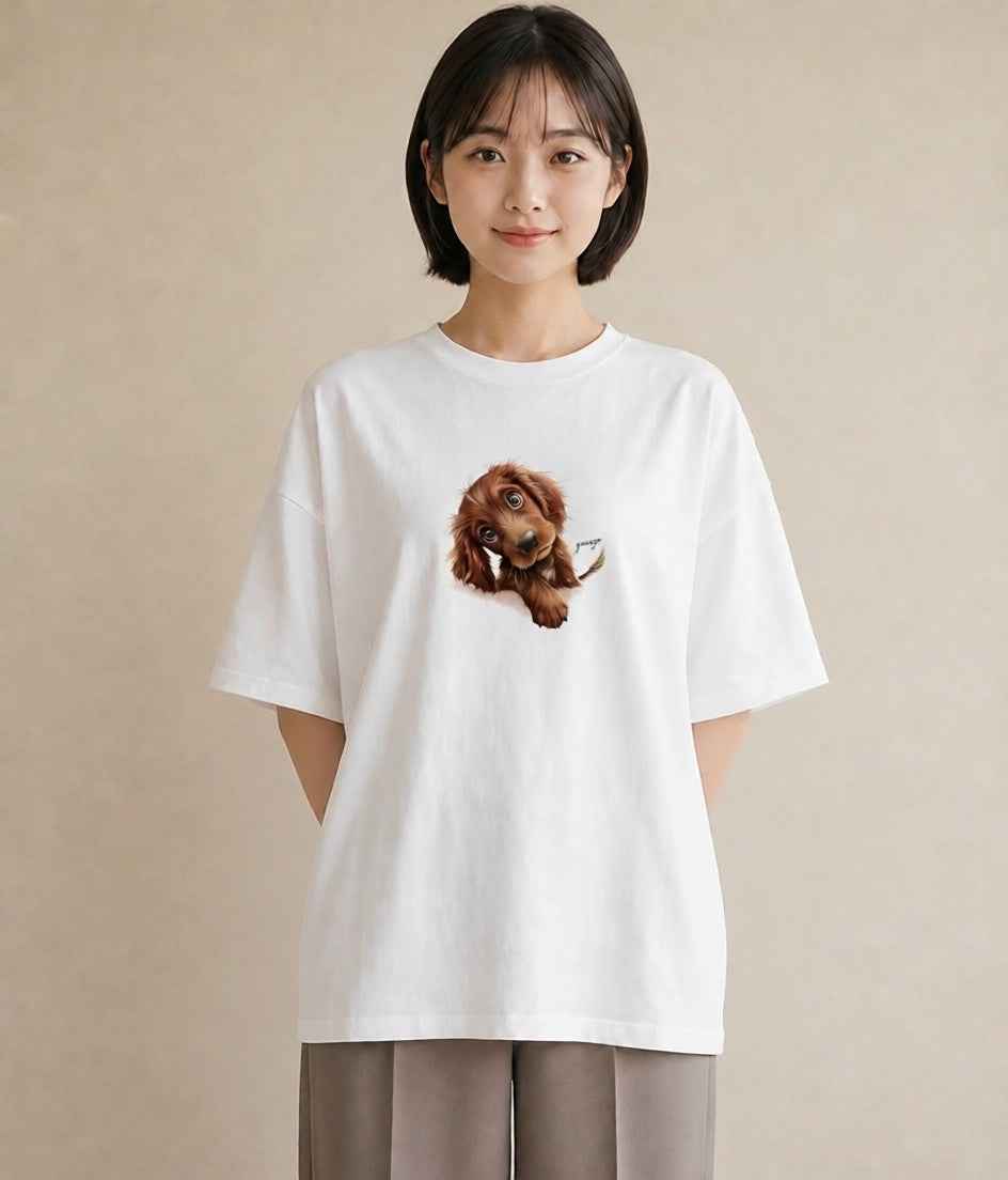 Tシャツ レディース わんこ 犬 いぬ イラスト 淡色 お出かけ 普段着 白T YMAZO