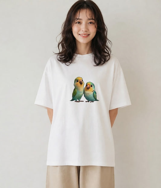 半袖Tシャツ レディース コザクラインコ ペット 動物 イラスト ラフ デイリーウェア 休日 白T YMAZO