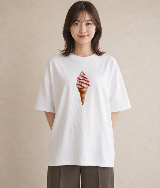 Tシャツ レディース アイス 食べ物 フード イラスト ラフ ホワイトデー 春服 白T YMAZO