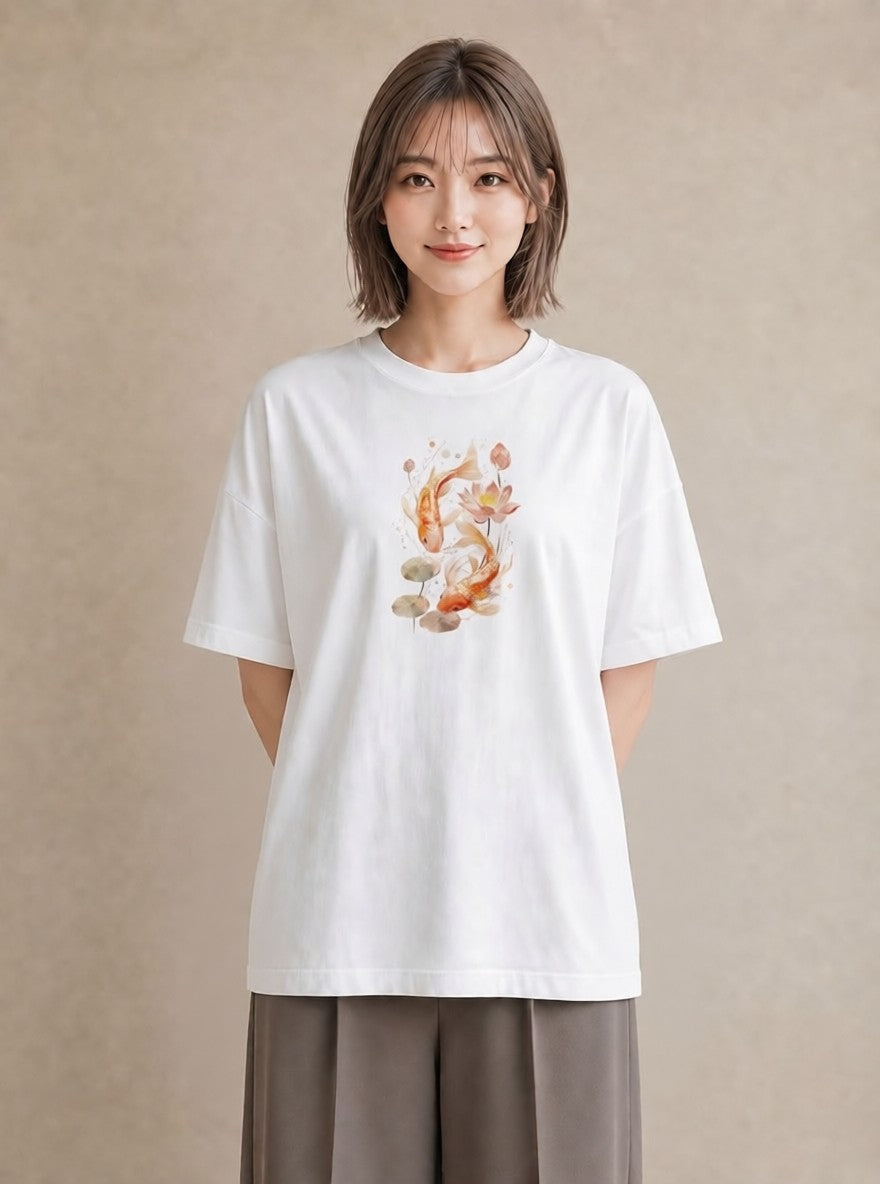 グラフィックTシャツ レディース 出目金 ペット 動物 イラスト 水彩風 デイリーウェア 休日 白T YMAZO