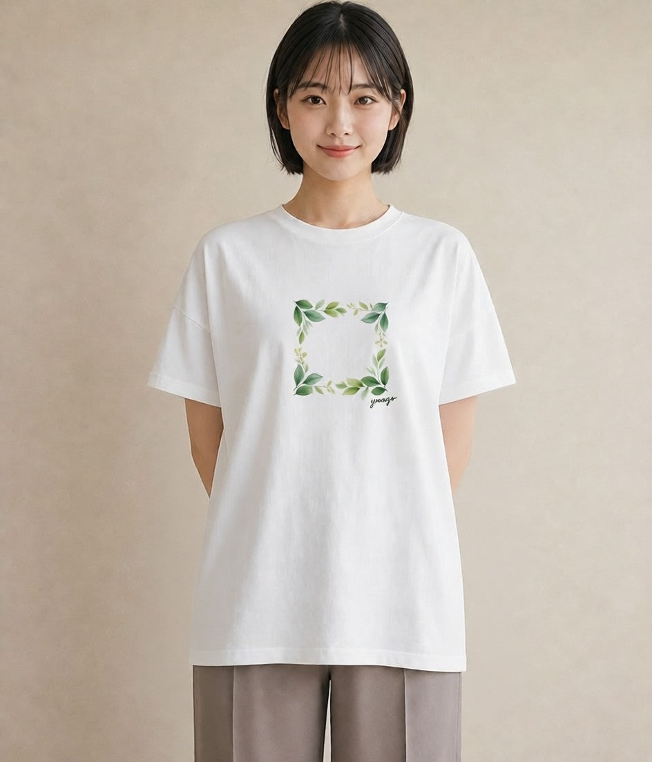 半袖Tシャツ レディース つる 植物 ボタニカル イラスト お洒落 女性 旅行用 白T YMAZO