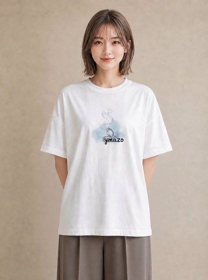 グラフィックTシャツ レディース パールピアス アクセサリー ナチュラル アンティーク イラスト こなれ感 20代 カジュアルコーデ 白T YMAZO