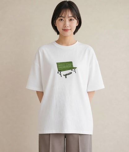 グラフィックTシャツ レディース 雨上がりのベンチ ベンチ ナチュラル アンティーク イラスト お揃い 親子 白T YMAZO