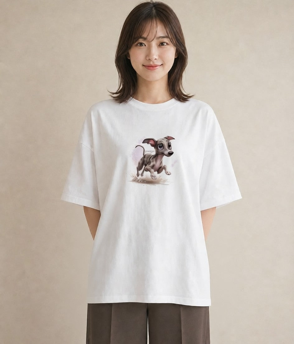 デザインTシャツ レディース イタリアングレーハウンド 犬 いぬ イラスト 手描き風 母娘コーデ 自分用 白T YMAZO