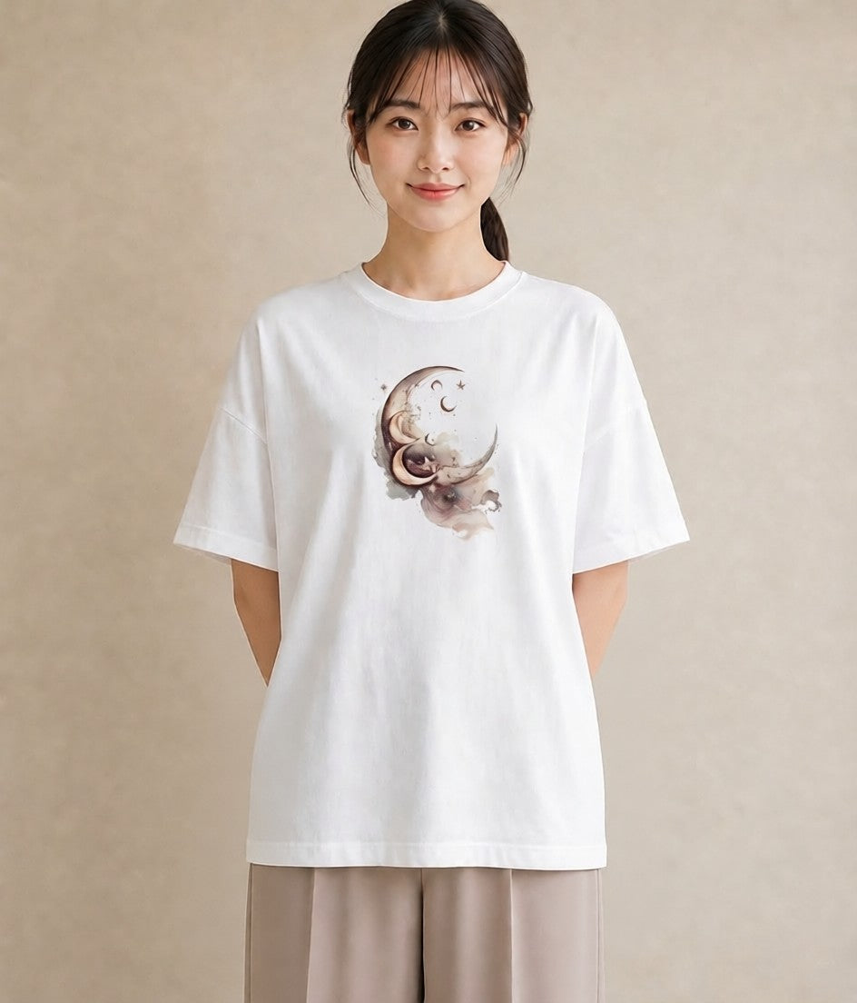 デザインTシャツ レディース 月 星空 宇宙 イラスト 可愛い 親子 20代 白T YMAZO