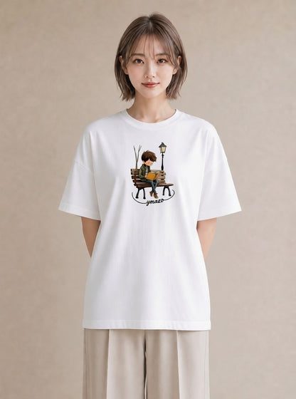 Tシャツ レディース 雨上がりのベンチ ベンチ ナチュラル アンティーク イラスト 旅行コーデ おしゃれギフト 社会人 白T YMAZO