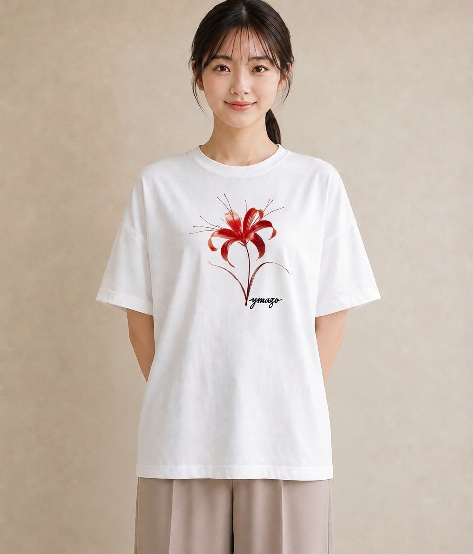 デザインTシャツ レディース 彼岸花 花 花柄 イラスト モード 敬老の日 ホワイトデー 白T YMAZO
