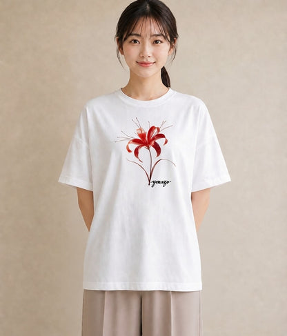デザインTシャツ レディース 彼岸花 花 花柄 イラスト モード 敬老の日 ホワイトデー 白T YMAZO