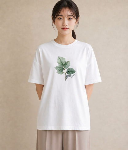 デザインTシャツ レディース 新緑 植物 ボタニカル イラスト ポップ 母娘コーデ 自分用 白T YMAZO
