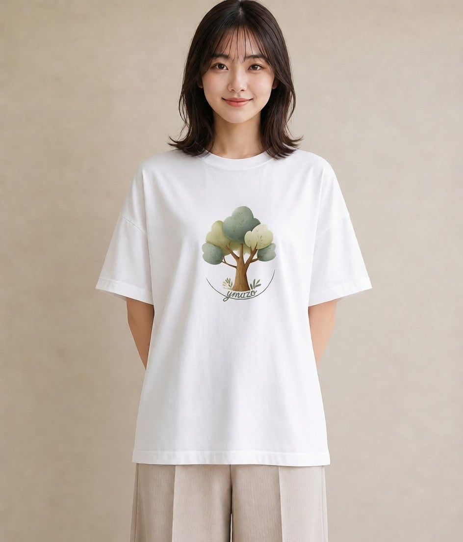 デザインTシャツ レディース 青の水彩 風景 ブルー ナチュラル アンティーク イラスト 水彩風 ミセス 春コーデ 白T YMAZO