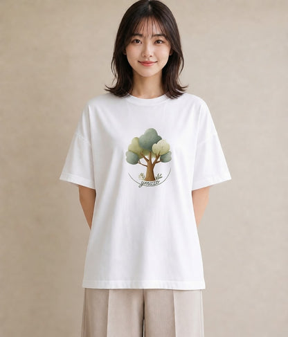 デザインTシャツ レディース 青の水彩 風景 ブルー ナチュラル アンティーク イラスト 水彩風 ミセス 春コーデ 白T YMAZO