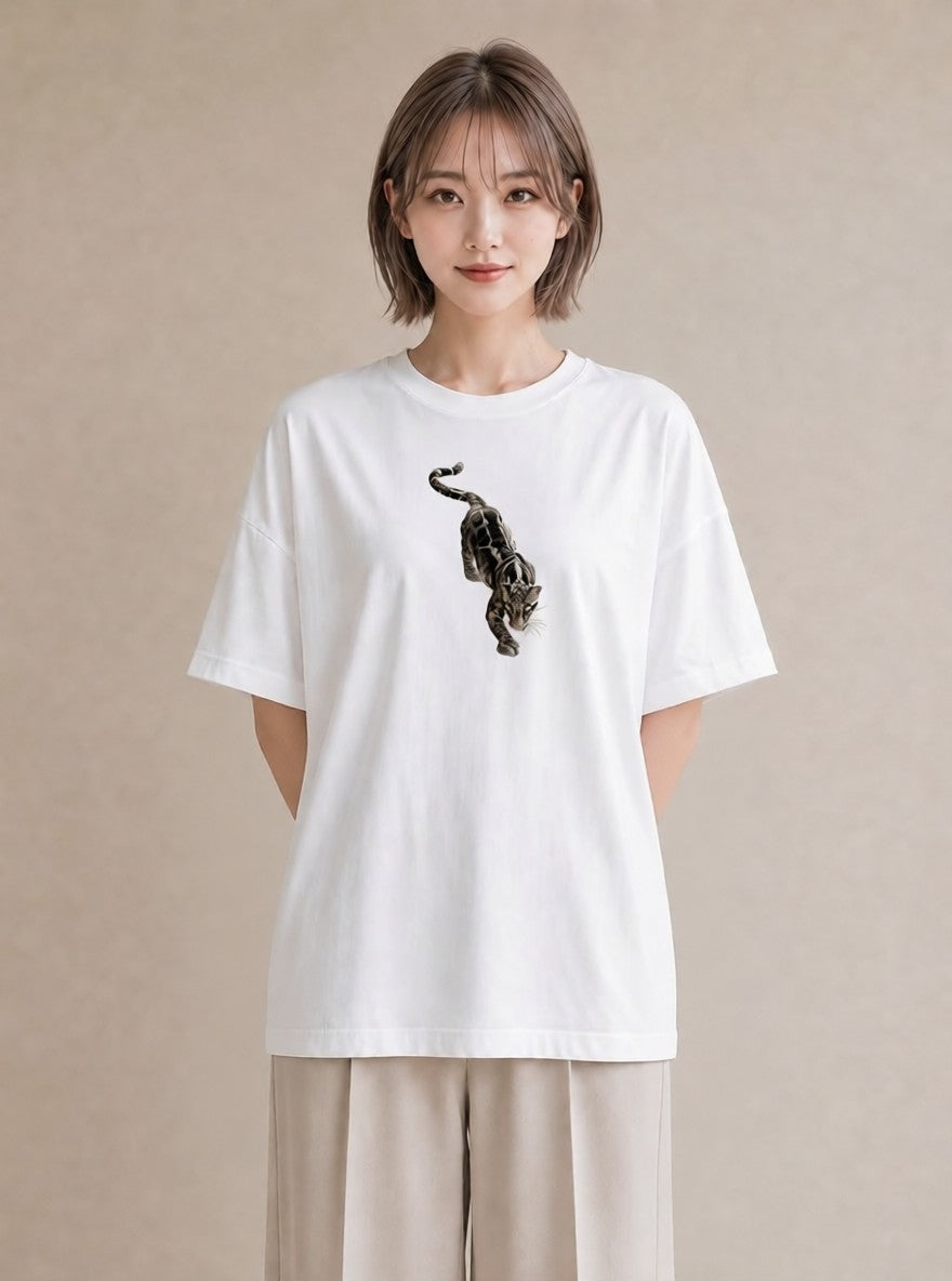 半袖Tシャツ レディース ベンガル 猫 ねこ イラスト カフェコーデ ペアコーデ 秋コーデ 白T YMAZO
