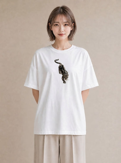 半袖Tシャツ レディース ベンガル 猫 ねこ イラスト カフェコーデ ペアコーデ 秋コーデ 白T YMAZO