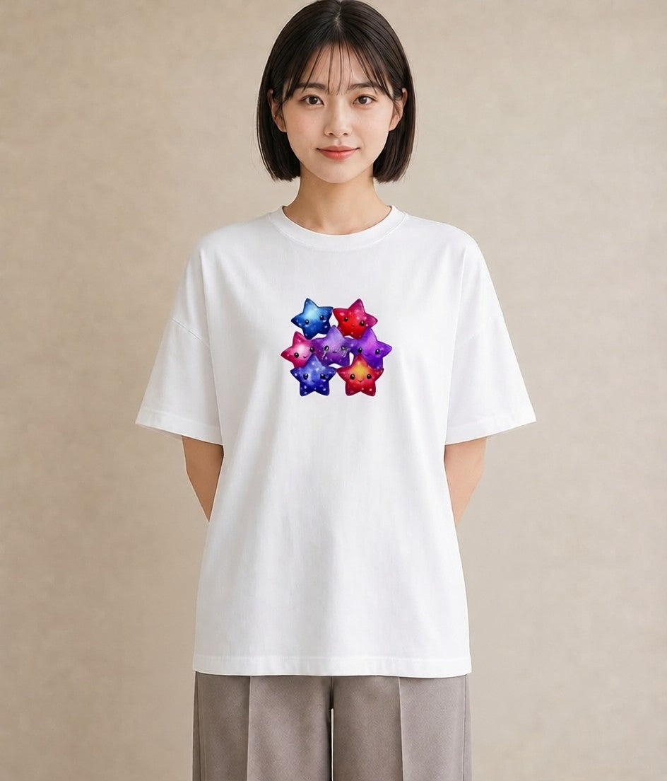 半袖Tシャツ レディース 天の川 星空 宇宙 イラスト モード ママ カフェ服 白T YMAZO