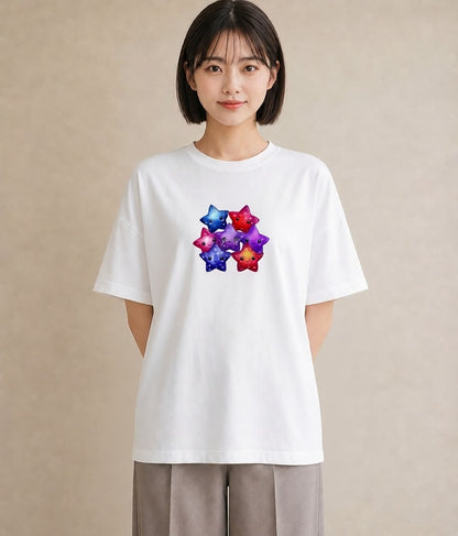半袖Tシャツ レディース 天の川 星空 宇宙 イラスト モード ママ カフェ服 白T YMAZO