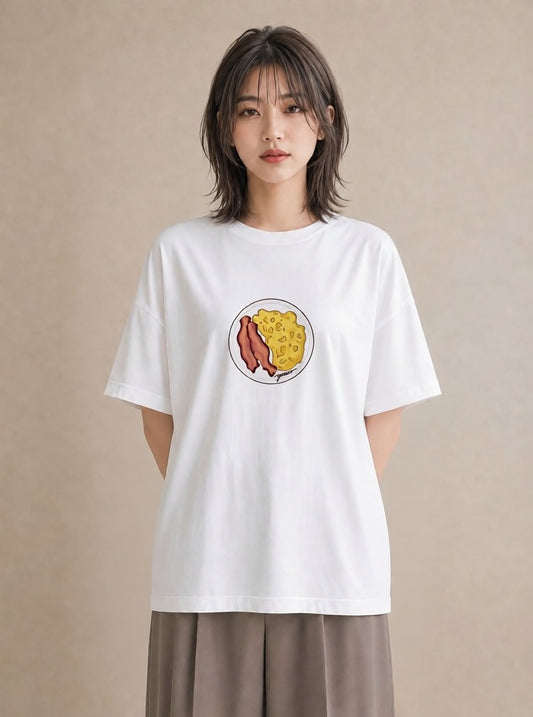 半袖Tシャツ レディース たまご 食べ物 フード イラスト フェミニン 通学 誕生日プレゼント 白T YMAZO