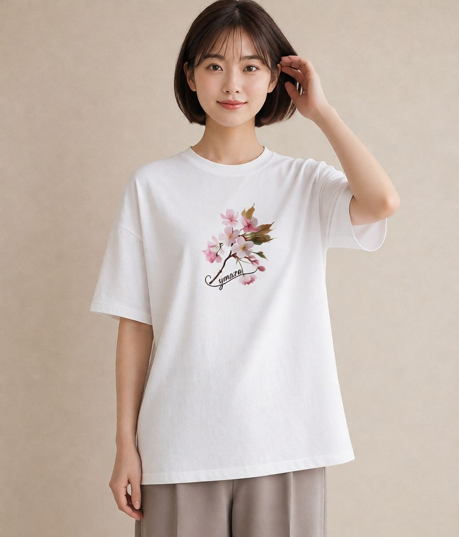 Tシャツ レディース さくら 桜 サクラ 花 花柄 イラスト レトロ 散歩 お出かけ 白T