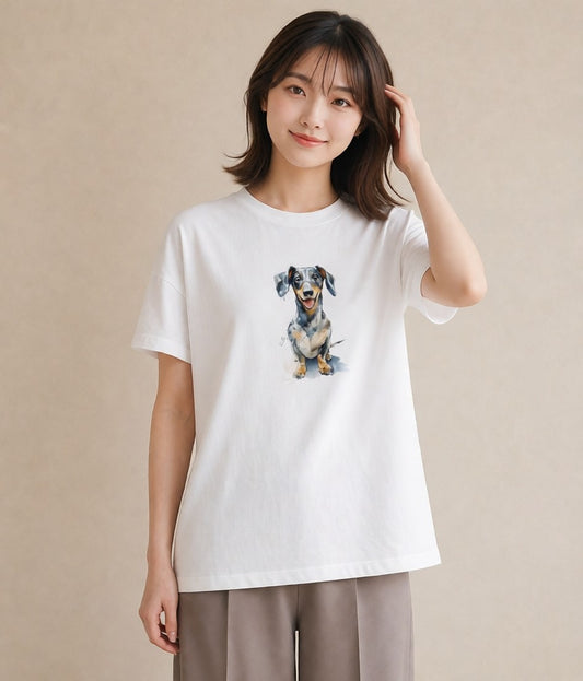 Tシャツ レディース ミニチュアダックスフンド 犬 いぬ イラスト 可愛い ギフト 母の日 白T YMAZO