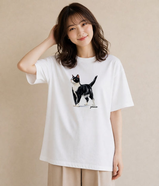 Tシャツ レディース アビシニアン 猫 ねこ イラスト ラフカジュアル 春コーデ 姉妹 白T YMAZO